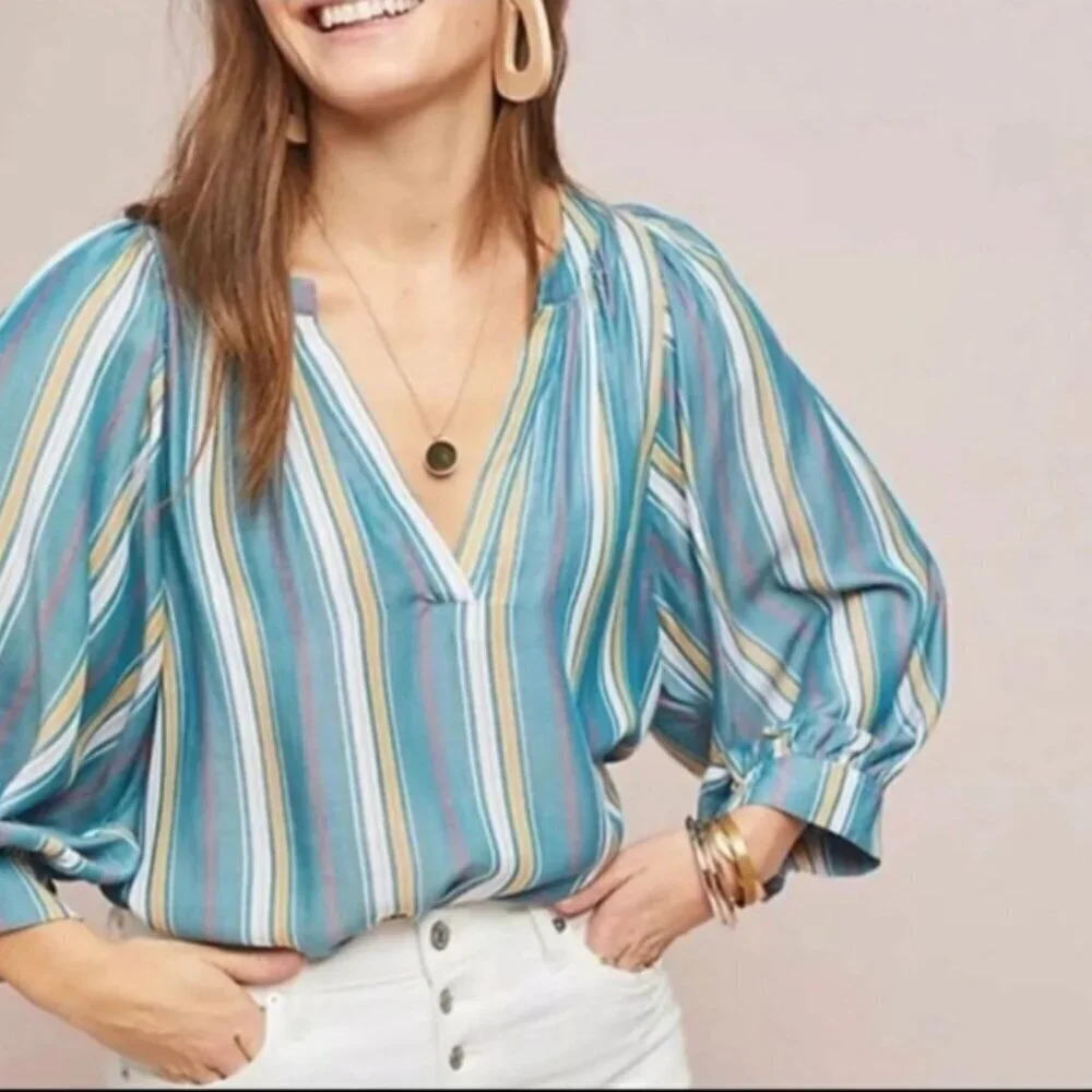 Anthropologie Maeve Byron Peasant Balloon Sleeve Top Size XS